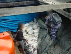 Lanal Bangka Belitung Mengamankan KM. Indah Jaya GT 34 Yang Membawa Muatan Pasir Timah Ilegal Sekitar 25 Ton Yang Diduga Akan Diselundupkan Ke Malaysia