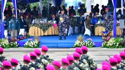 Kepala Staf Angkatan Laut Laksamana TNI Dr. Muhammad Ali,SE,,M,,M,M,Tr,Opsla, Saat Memimpin Acara Syukuran Validasi Organisasi TNI AL Di Kesatrian Marinir Hartono, Cilandak