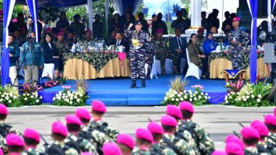Kepala Staf Angkatan Laut Laksamana TNI Dr. Muhammad Ali,SE,,M,,M,M,Tr,Opsla, Saat Memimpin Acara Syukuran Validasi Organisasi TNI AL Di Kesatrian Marinir Hartono, Cilandak